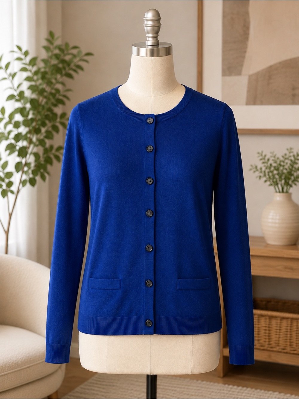 NWT Halogen Merino Wool Blend Cardigan Royal Blue Button Front XL